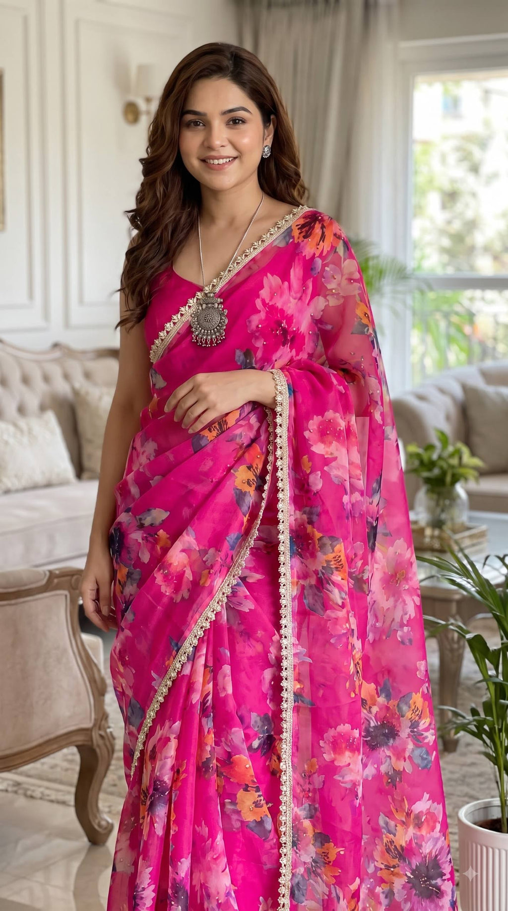Premium Multicolor Floral Print Saree Collection with Elegant Lace Border – Party Wear