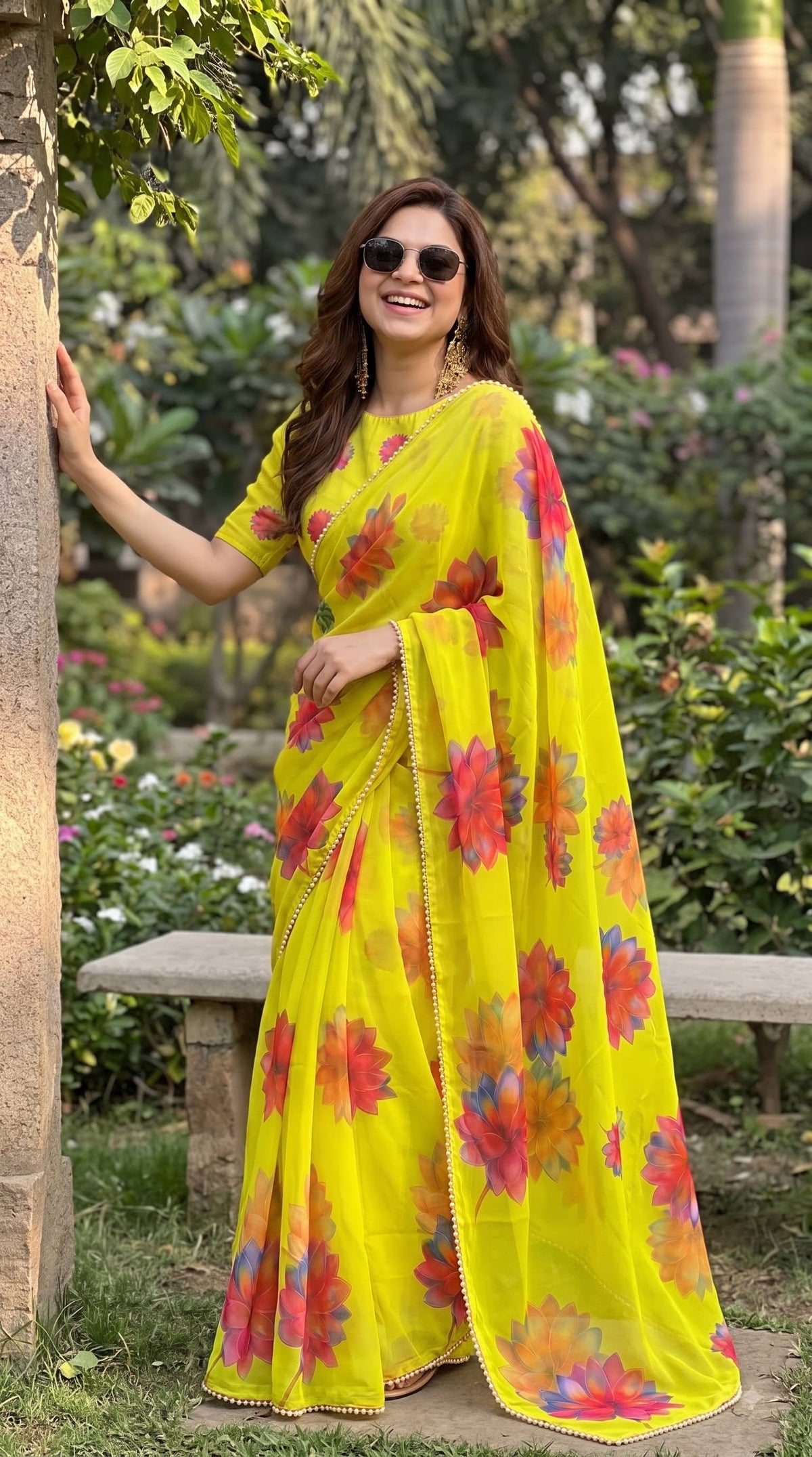 Premium Multicolor Floral Print Saree Collection with Elegant Lace Border – Party Wear