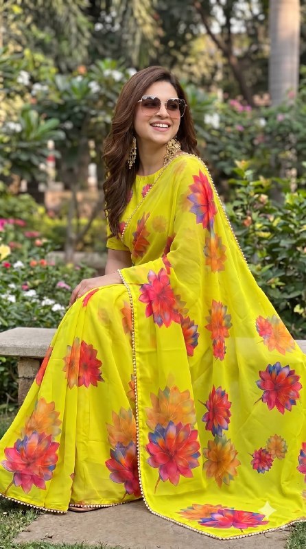 Premium Multicolor Floral Print Saree Collection with Elegant Lace Border – Party Wear