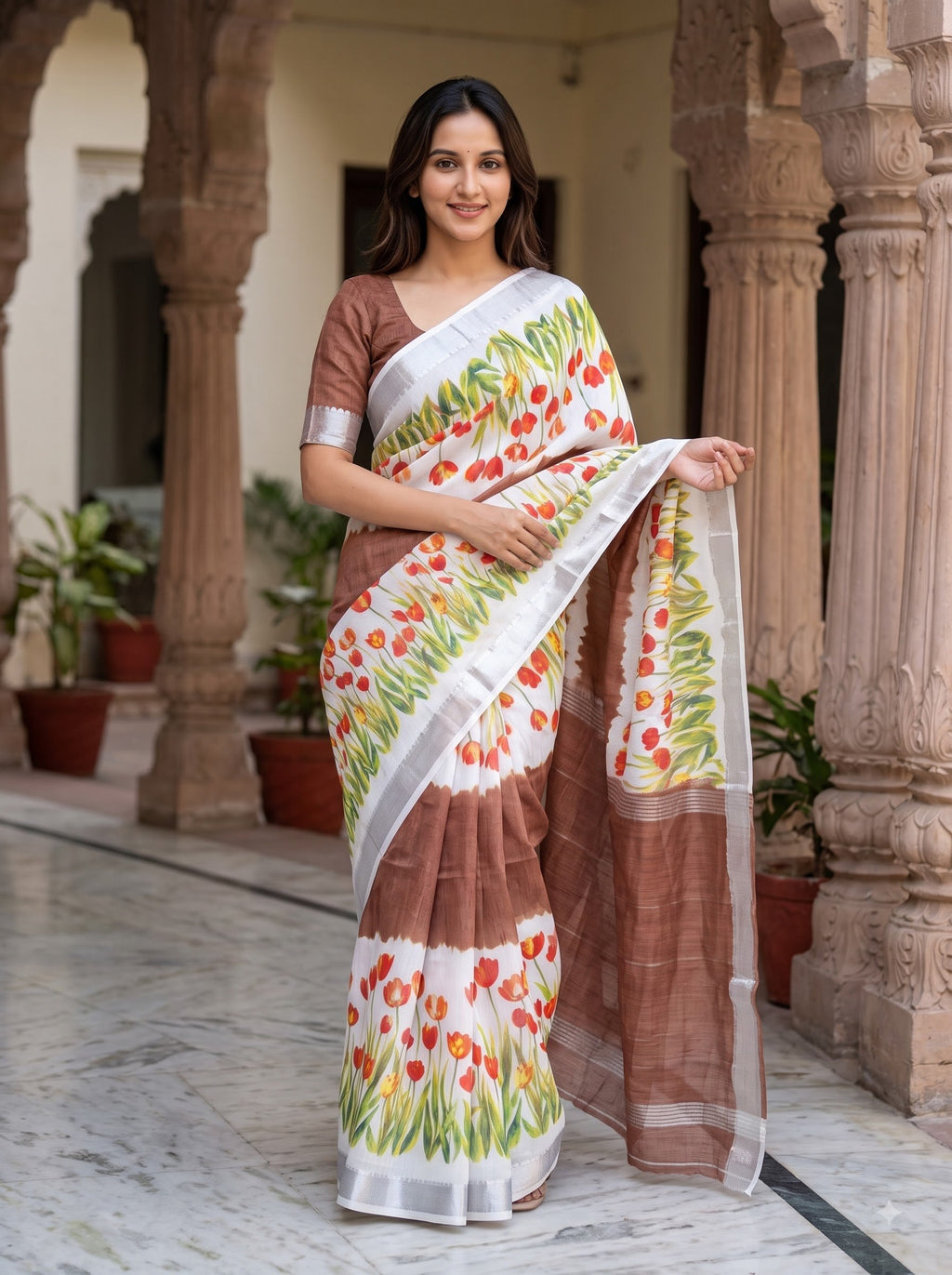 Premium Floral Print Designer Saree Collection – Elegant Border & Beautiful Colour Variants