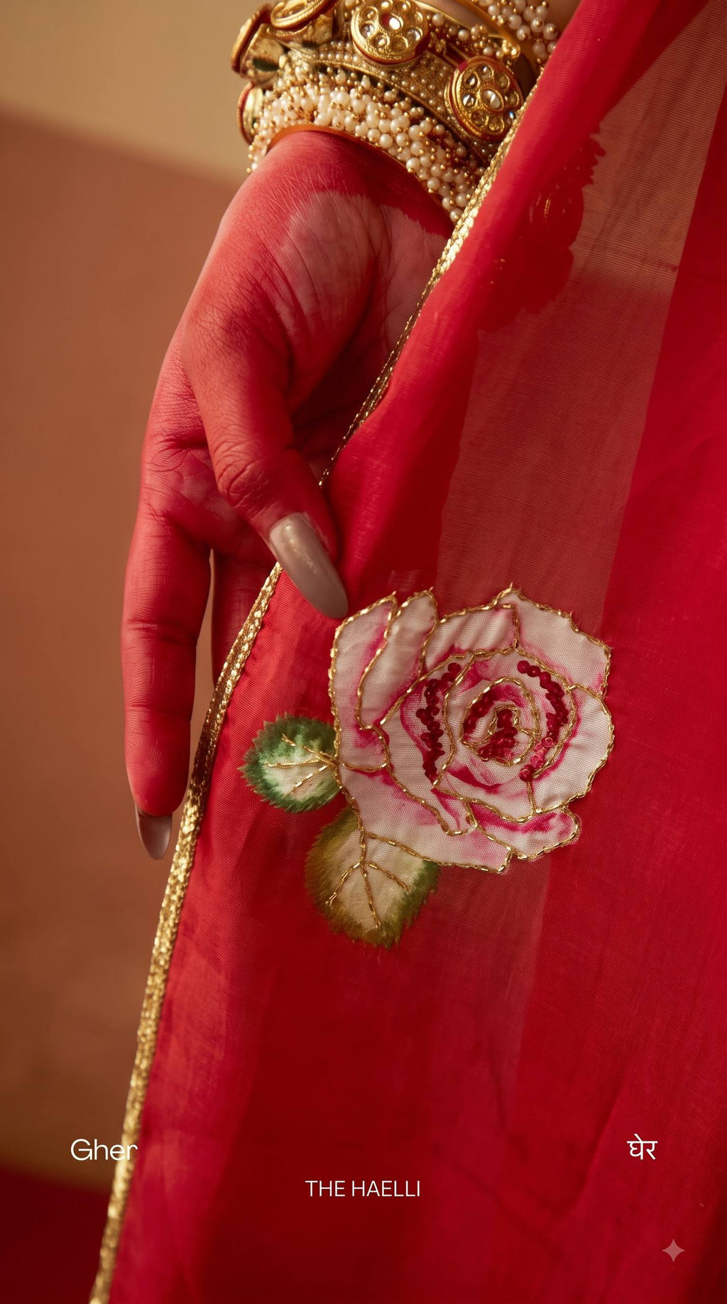 Premium White Rose Embroidery Saree with Golden Lace Border – Elegant Floral Designer Saree