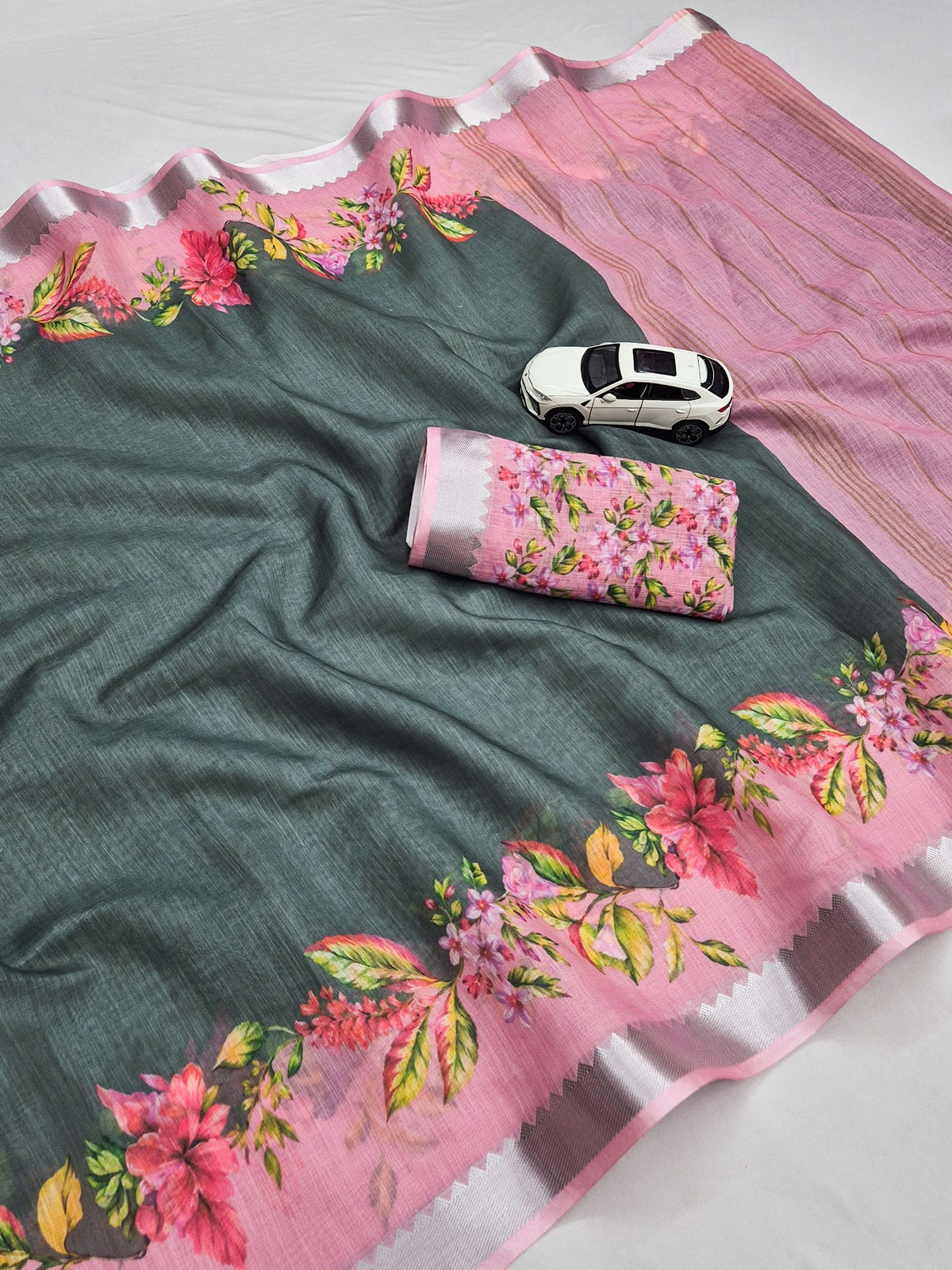 Premium Soft Linen Digital Print Saree Collection