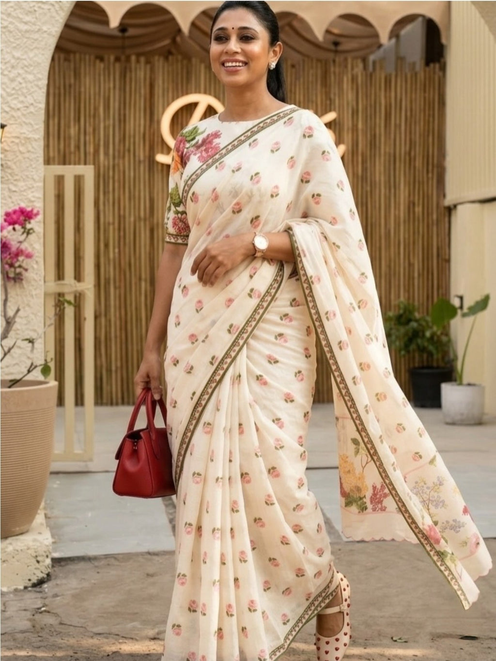 Blush Rose Garden Elegance Saree