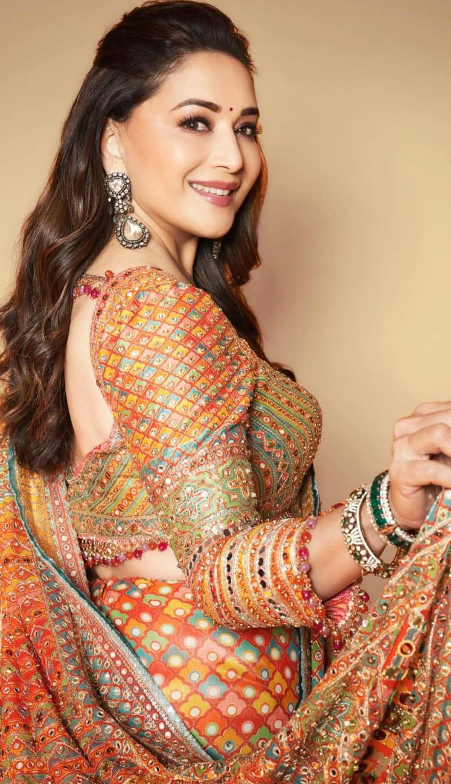 Orange Multicolor Traditional Designer Saree with Intricate Handwork, Embellished Border & Matching Blouse