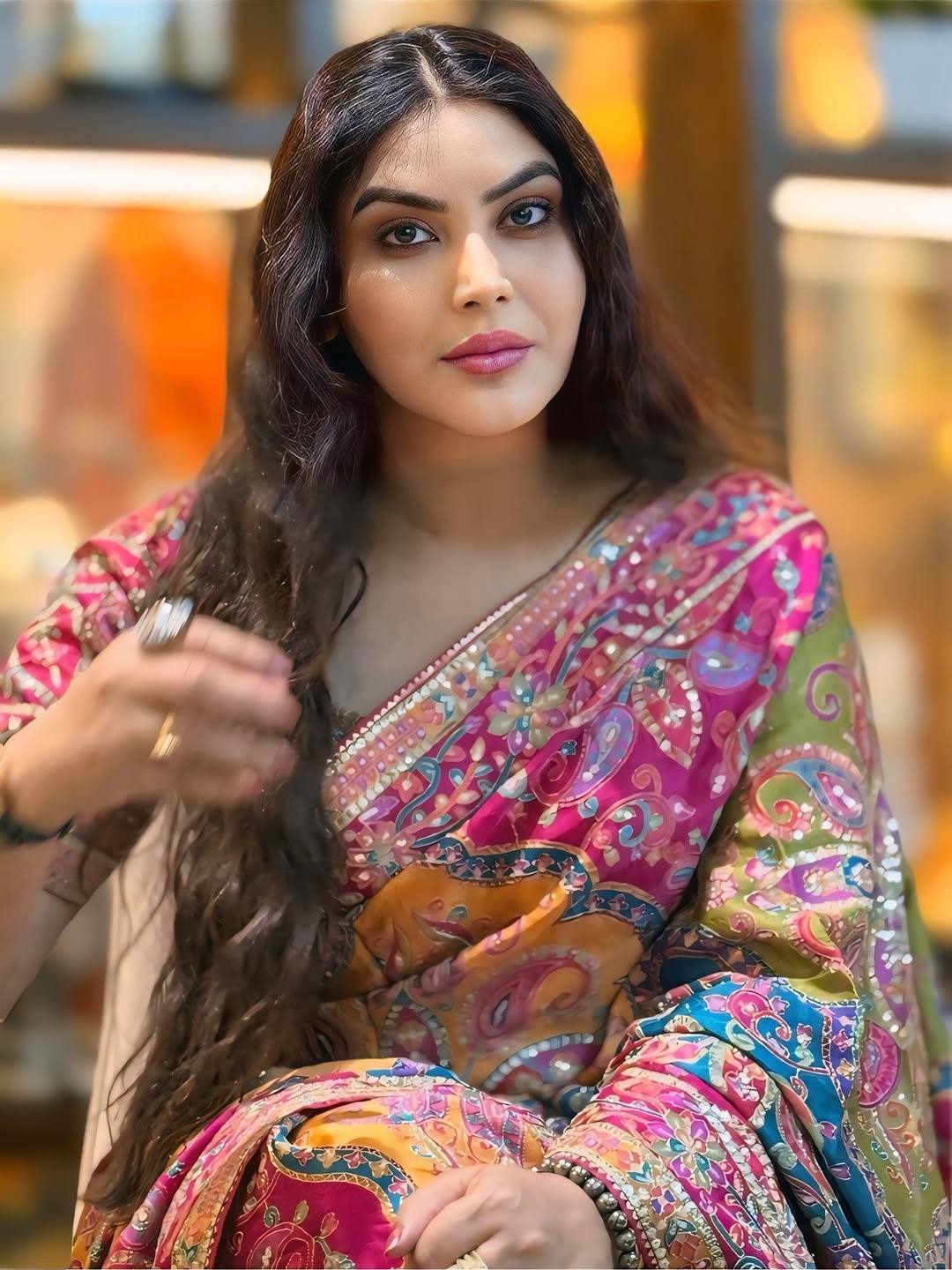 Premium Multicolor Ajrakh Print Mirror Work Designer Saree for Women | Festive Wear Collection