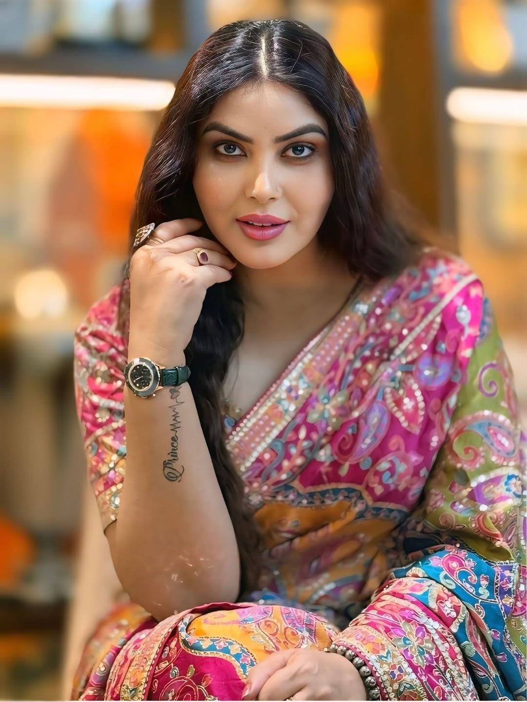 Premium Multicolor Ajrakh Print Mirror Work Designer Saree for Women | Festive Wear Collection
