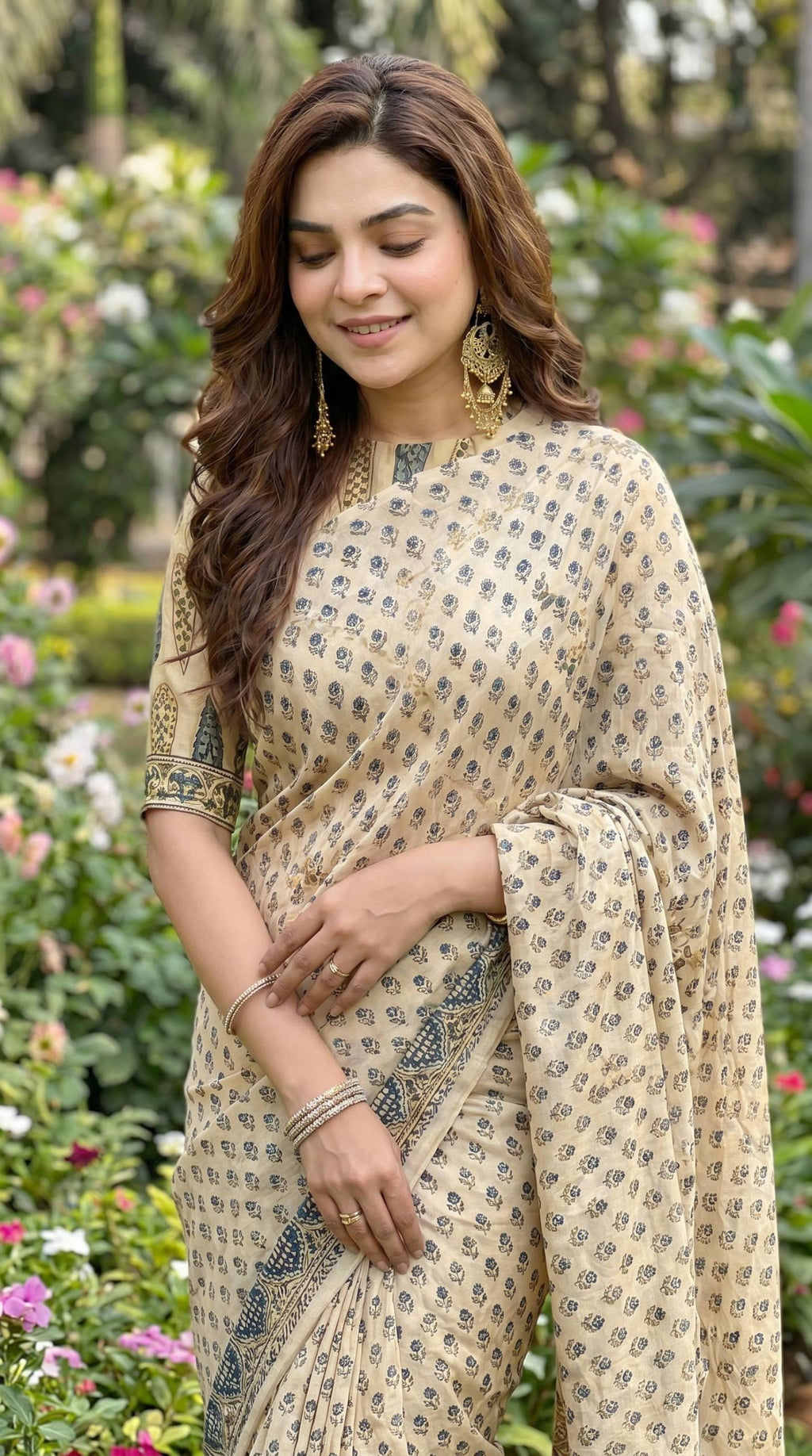 Elegant Ethnic Ajrakh Printed Saree with Contrast Border & Designer Pallu