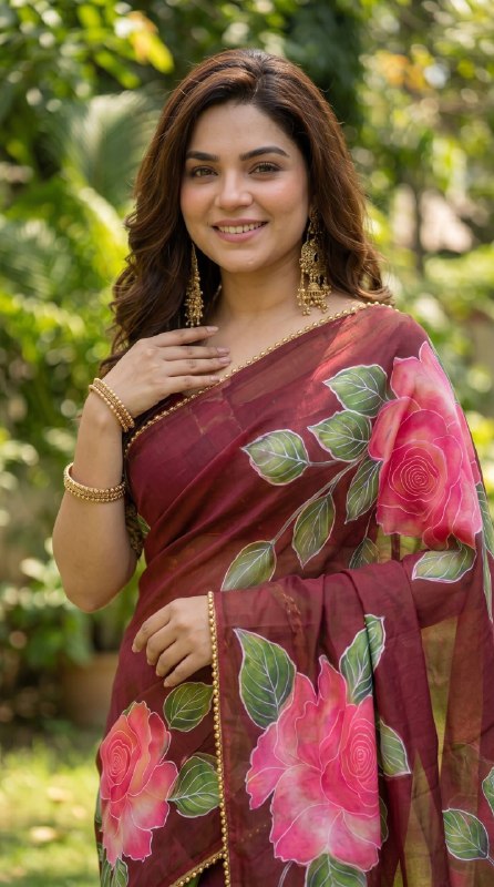 Premium Soft Georgette Floral Digital Print Saree with Pearl Lace Border