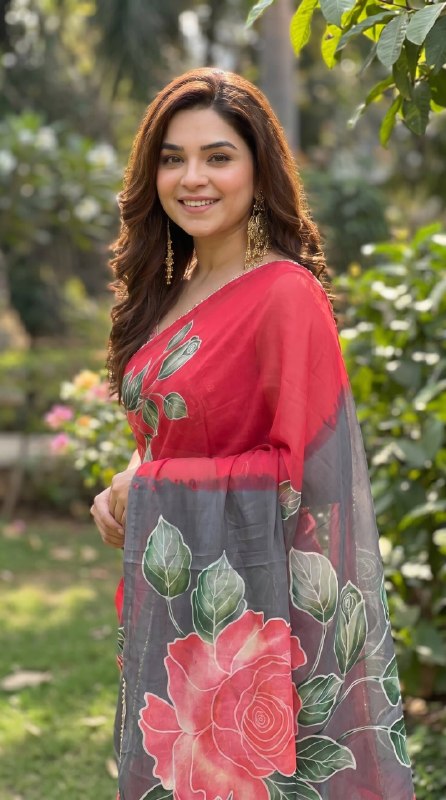 Premium Soft Georgette Floral Digital Print Saree with Pearl Lace Border