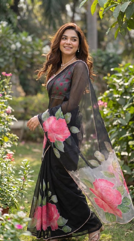 Premium Soft Georgette Floral Digital Print Saree with Pearl Lace Border