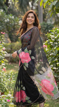Premium Soft Georgette Floral Digital Print Saree with Pearl Lace Border