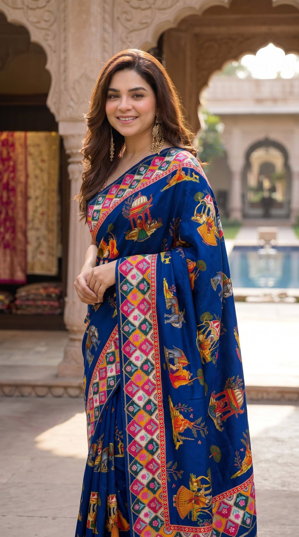 Royal Rajwadi Digital Print Saree with Multicolor Traditional Border