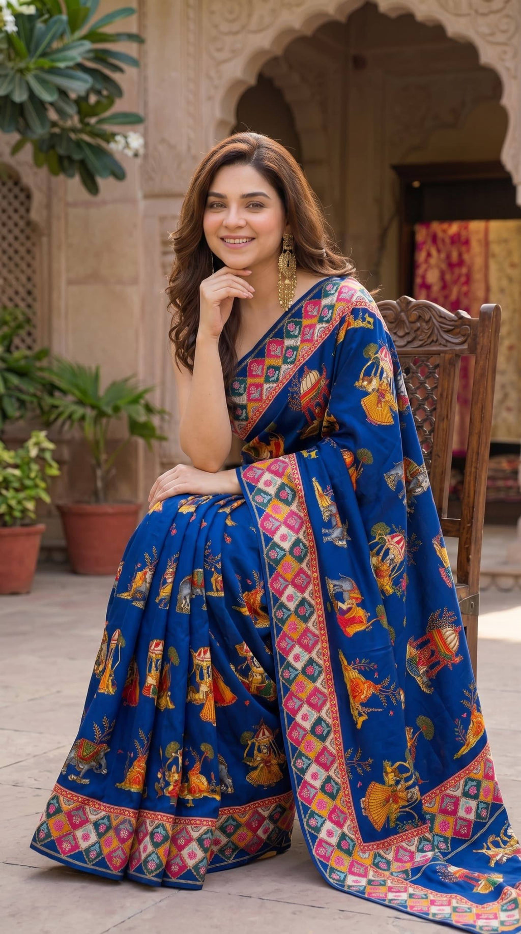 Royal Rajwadi Digital Print Saree with Multicolor Traditional Border