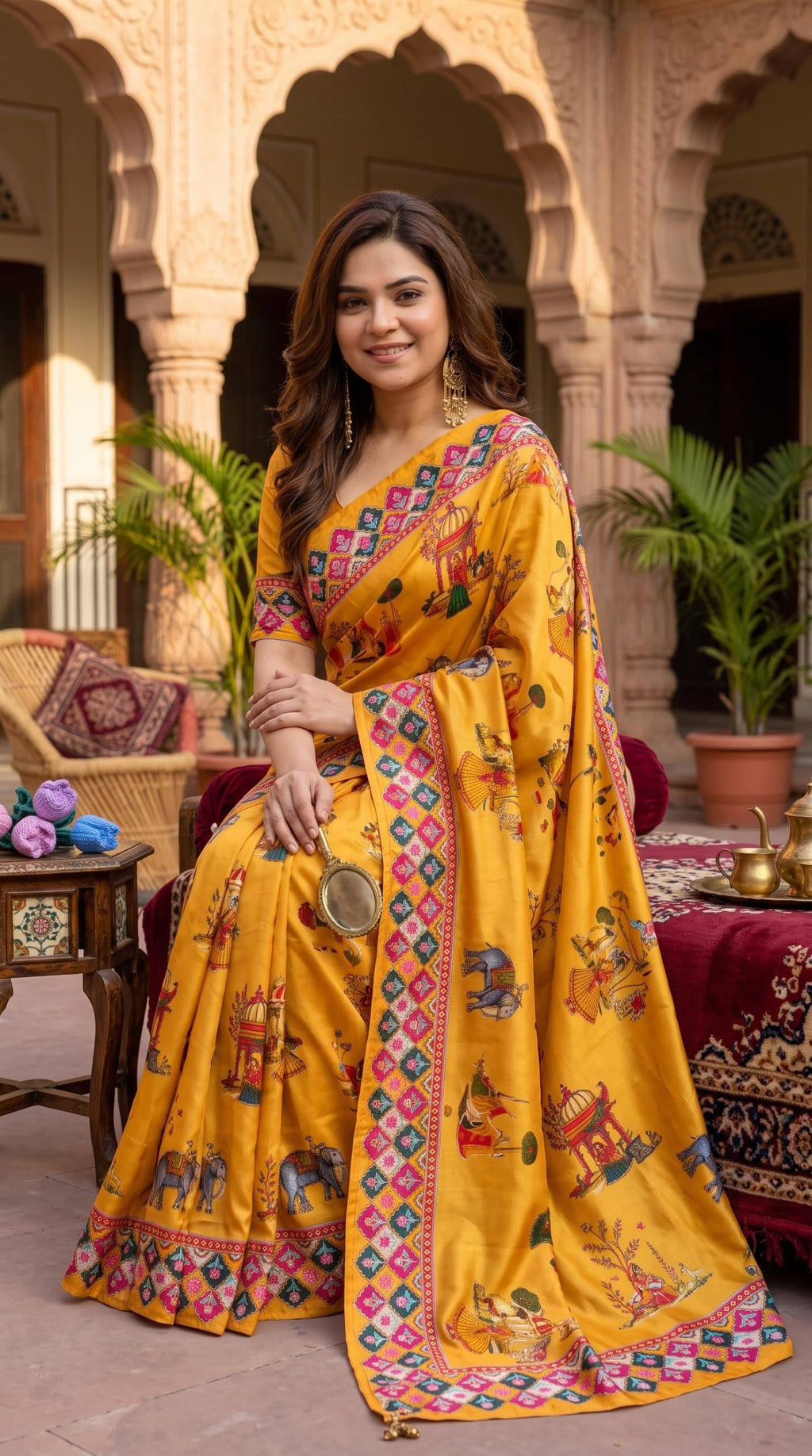Royal Rajwadi Digital Print Saree with Multicolor Traditional Border