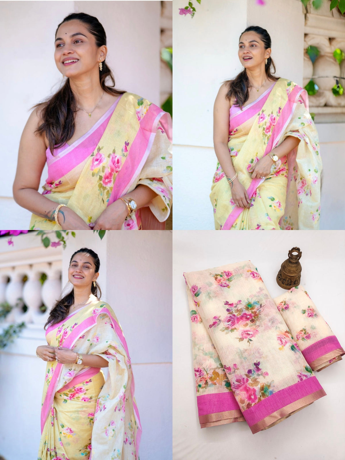 Premium Floral Digital Print Linen Saree