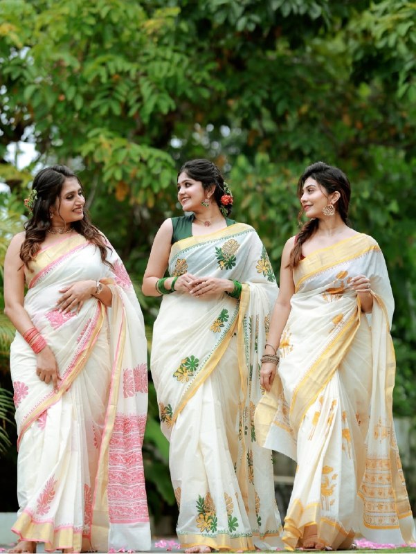 Premium Floral Printed Linen Saree Collection