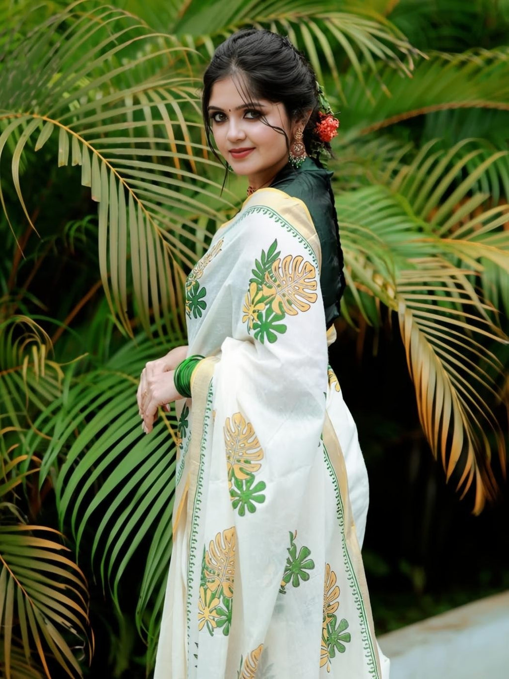 Premium Floral Printed Linen Saree Collection