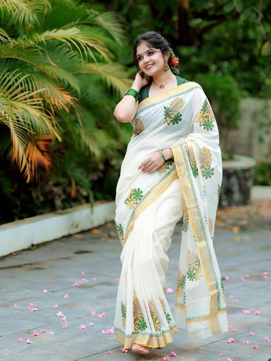 Premium Floral Printed Linen Saree Collection
