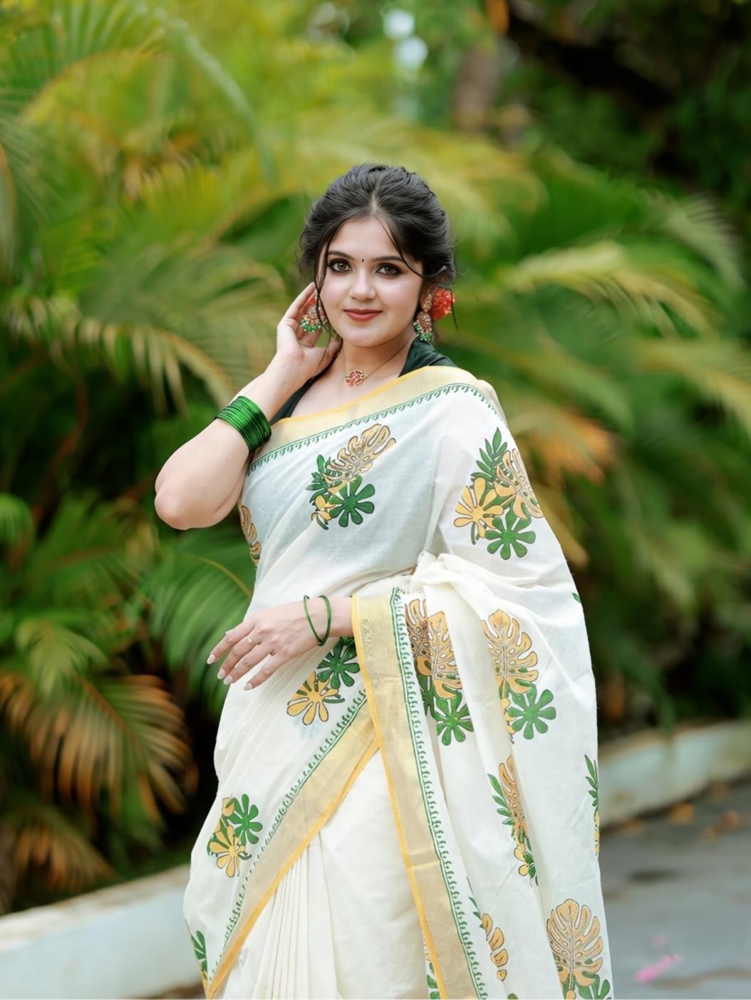Premium Floral Printed Linen Saree Collection