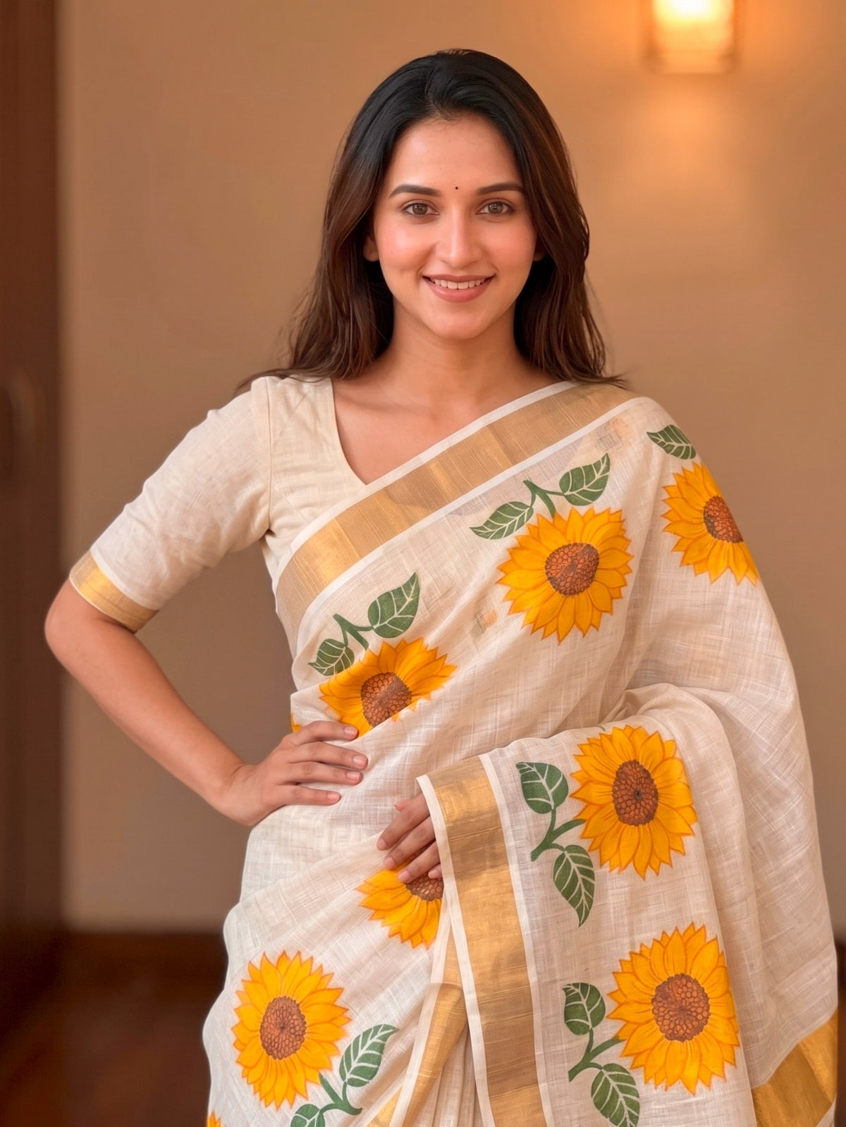 Premium Kerala Style Linen Digital Print Saree