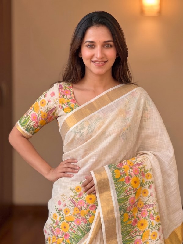Premium Kerala Style Linen Digital Print Saree