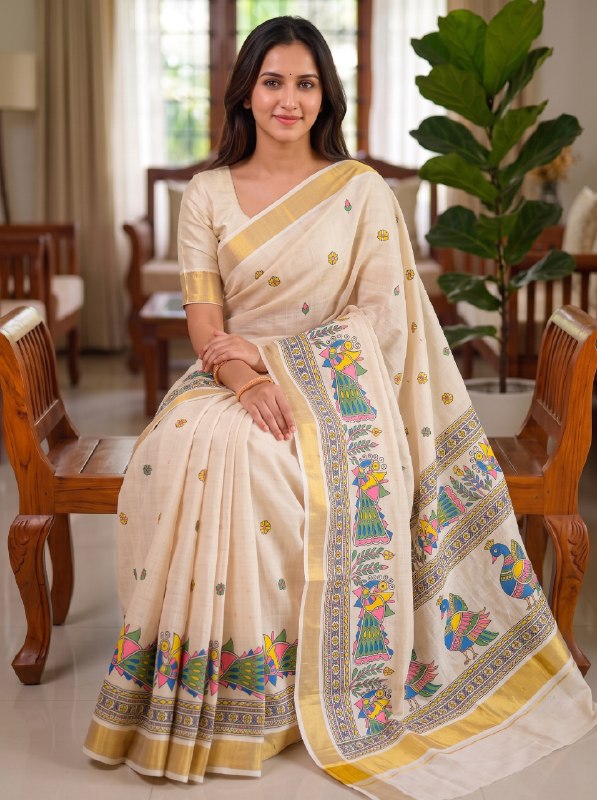 Premium Kerala Style Linen Digital Print Saree