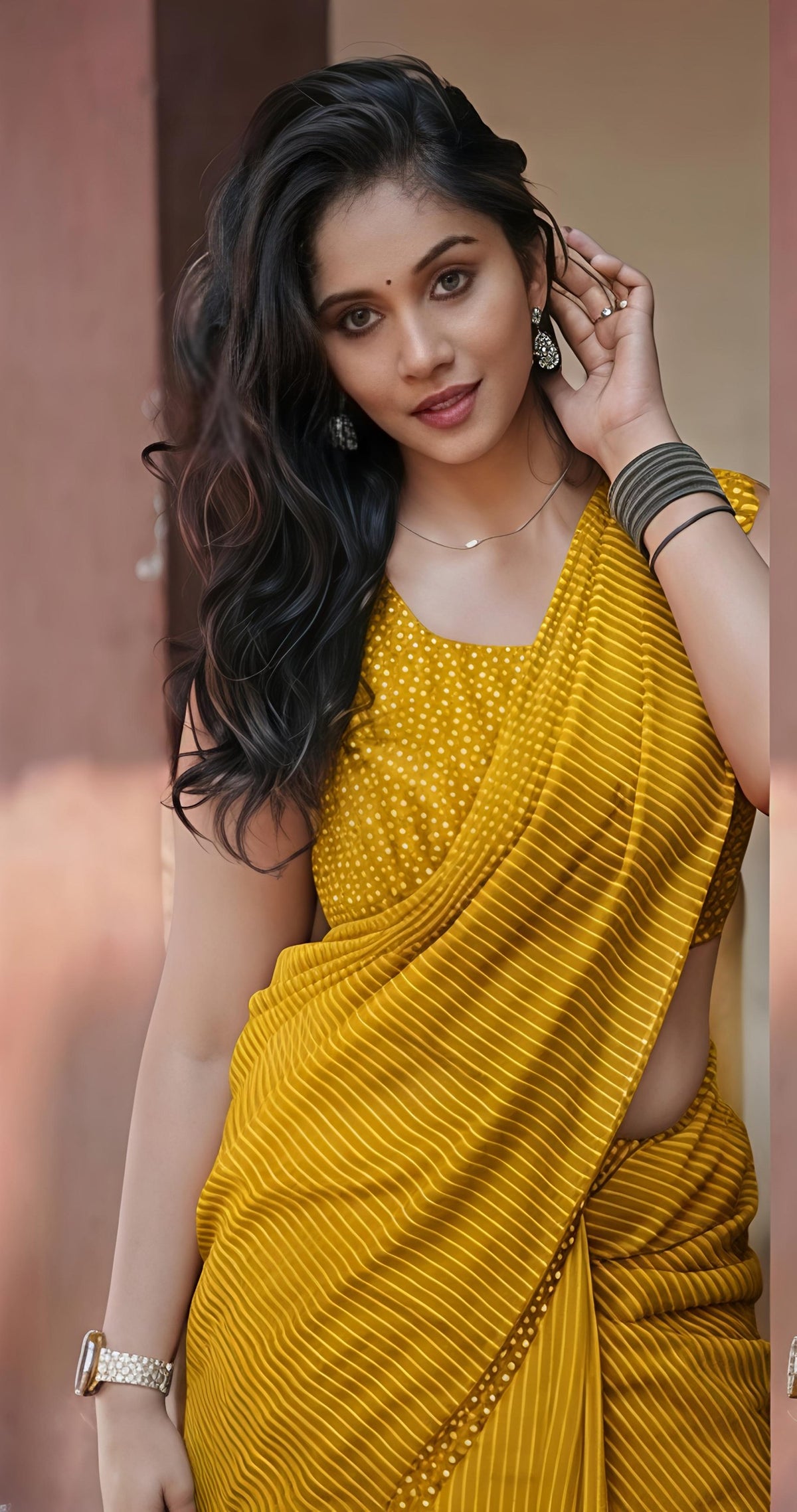 Elegant Leheriya Stripe & Polka Dot Designer Saree with Matching Blouse