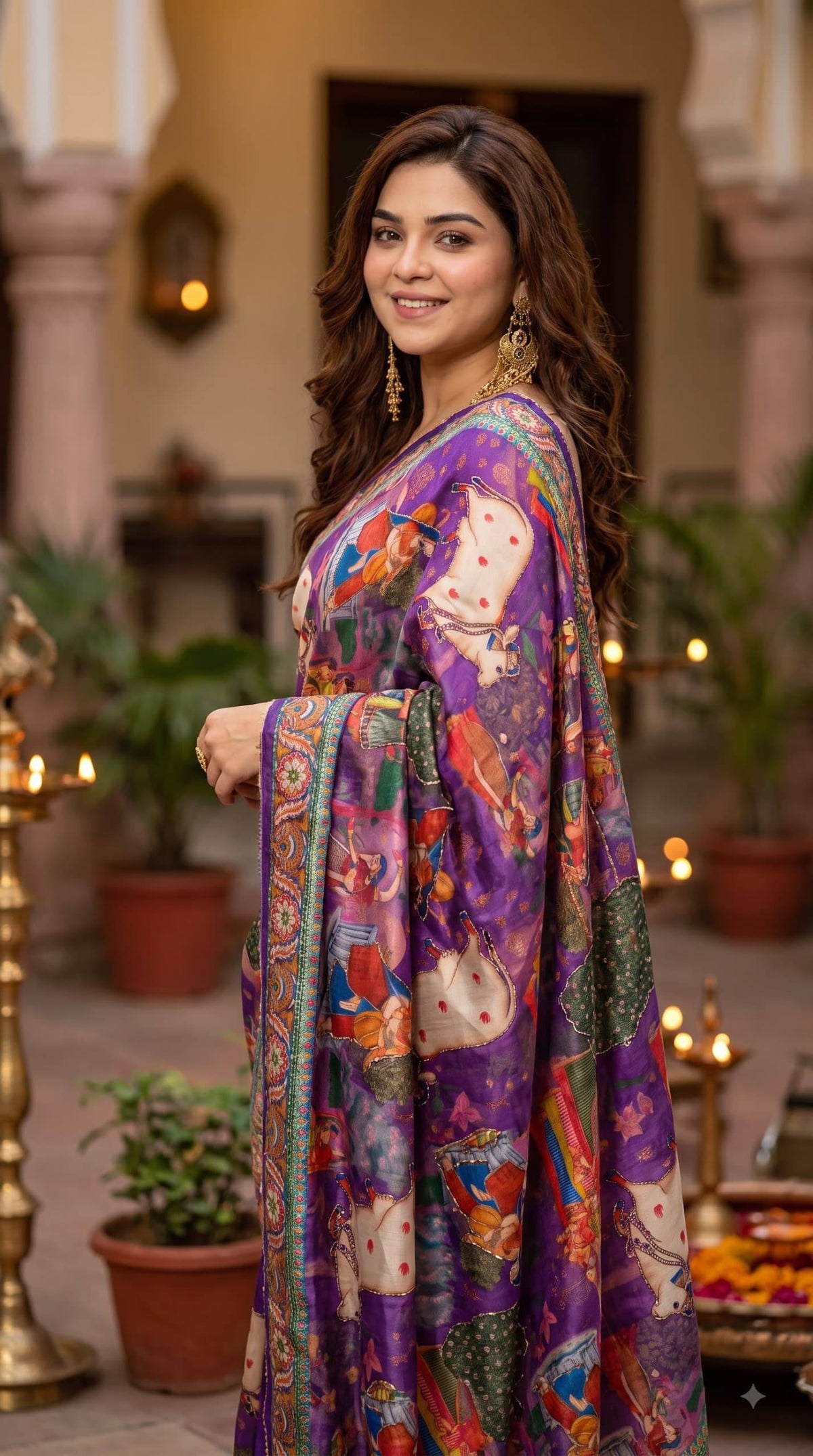 Premium Digital Print Floral & Nature Art Designer Saree with Contrast Ethnic Border